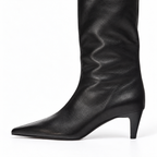 Women's Knee-High Faux Leather Boots – Pointed-Toe Slim-Heel Pull-On Style