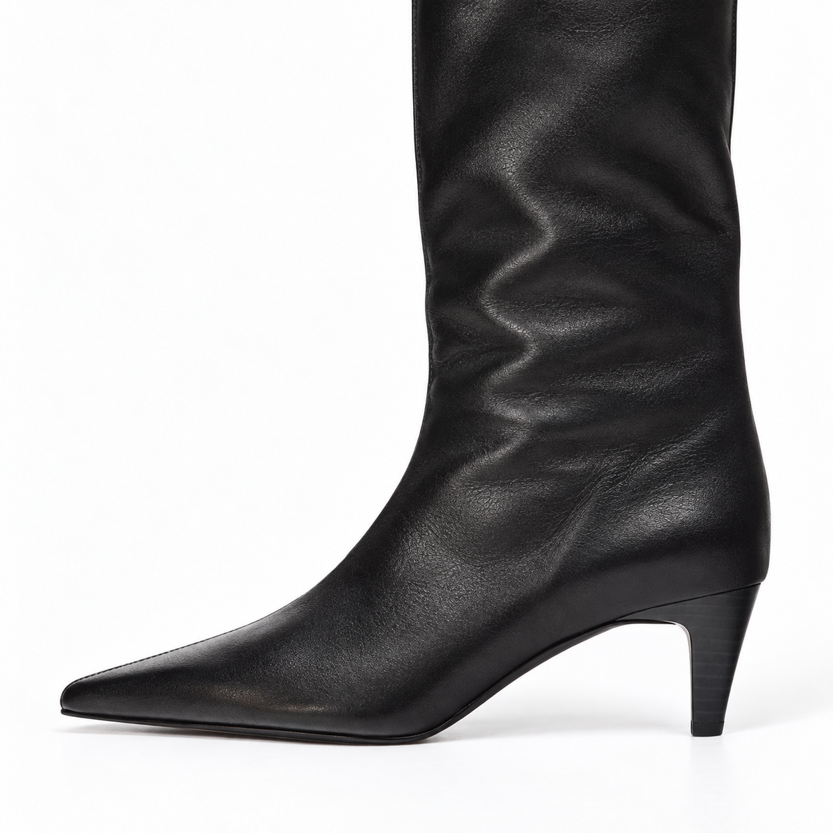 Women's Knee-High Faux Leather Boots – Pointed-Toe Slim-Heel Pull-On Style