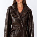 Women's leather-look Trench Coat with Wide Buckled Belt