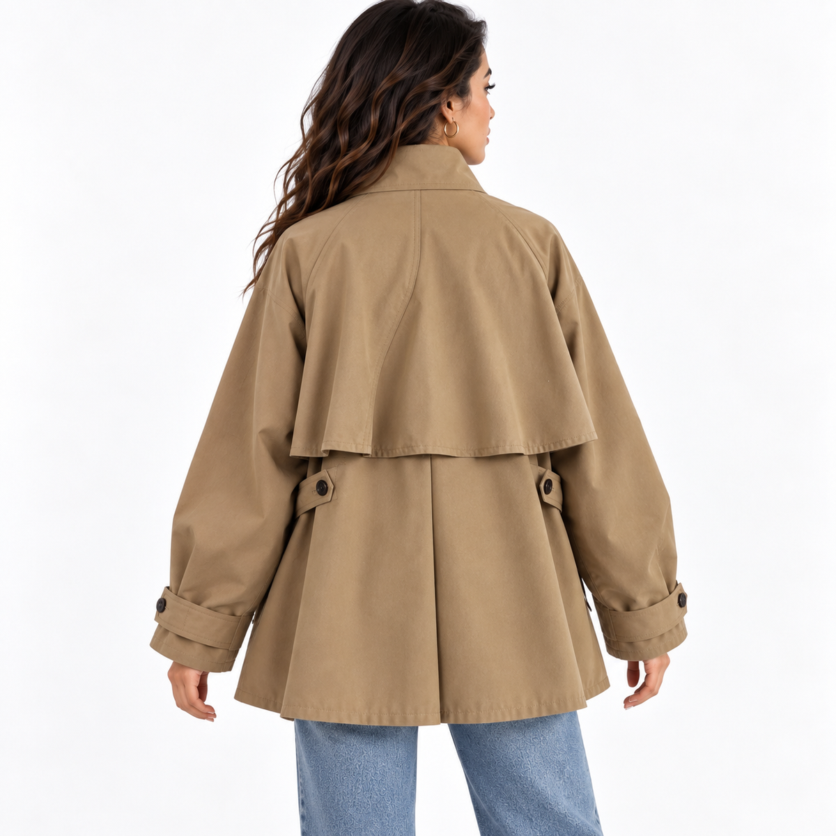 Women's Short Cape-Style Trench Jacket – Cotton Relaxed Layer
