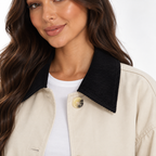Women's Cotton-Blend Trench Coat with Pointed Collar and Buttoned Cuffs