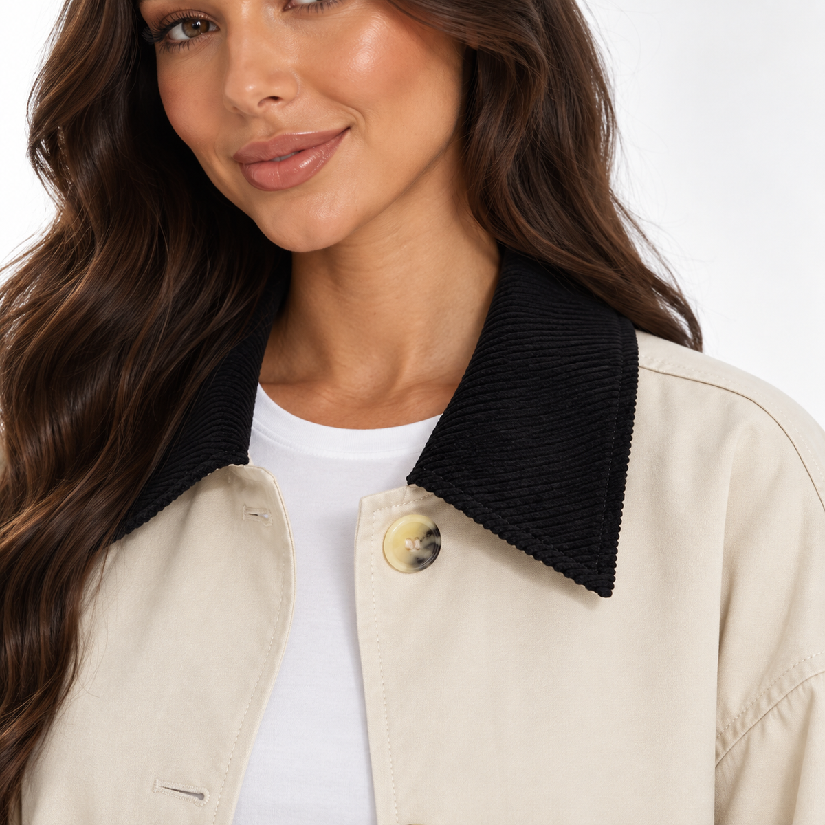 Women's Cotton-Blend Trench Coat with Pointed Collar and Buttoned Cuffs