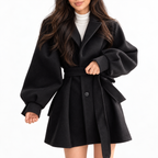 Women's Belted wool-blend-Blend Short Coat