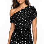 Women's One-Shoulder Polka-Dot Maxi Dress