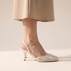 Floral Embroidered Mesh Slingback Heels – Pointed Toe