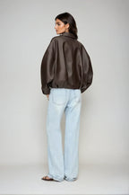 Oversized Vegan Leather Jacket with Zip & Waist Belt
