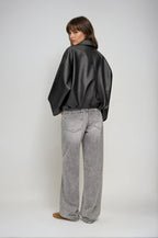 Oversized Vegan Leather Jacket with Zip & Waist Belt