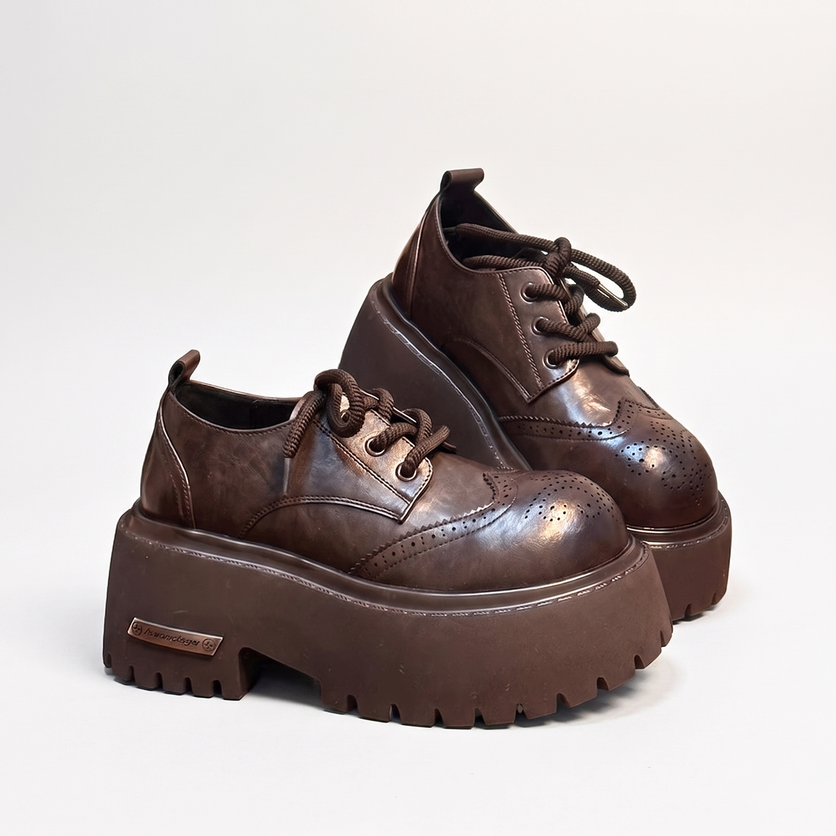 Colour-Washed Brogue Derby Shoes with Platform Sole