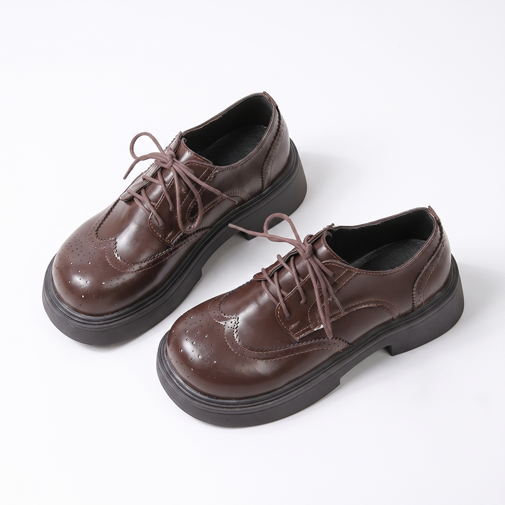 Brogue Wingtip Platform Oxford Shoes – Leather-Look