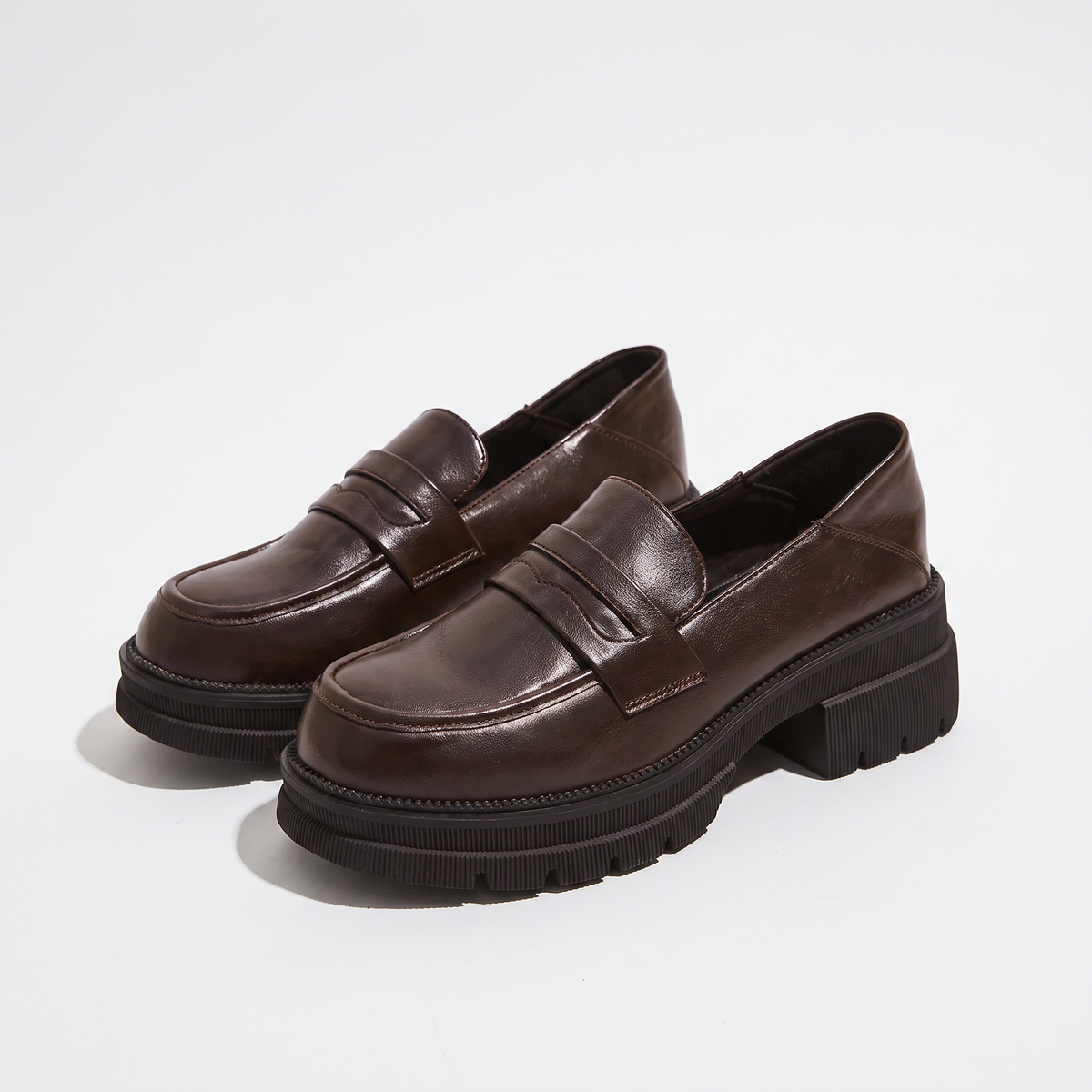 Chunky Platform Penny Loafers – Slip-On Leather-Look