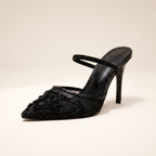 Floral Embroidered Mesh Slingback Heels – Pointed Toe