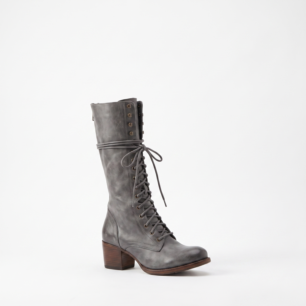 Lace-Up Knee-High Flat Boots with Bow Detail