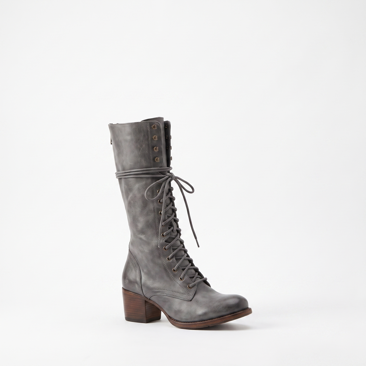 Lace-Up Knee-High Flat Boots with Bow Detail