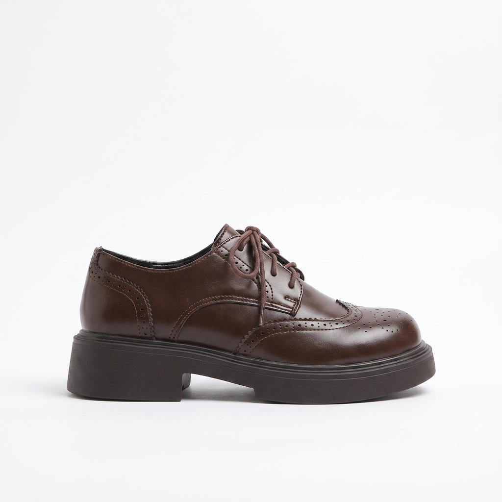 Brogue Wingtip Platform Oxford Shoes – Leather-Look
