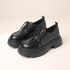 Patent Lace-Up Platform Loafers with Lug Sole