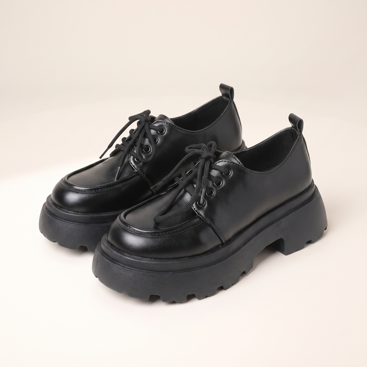 Patent Lace-Up Platform Loafers with Lug Sole