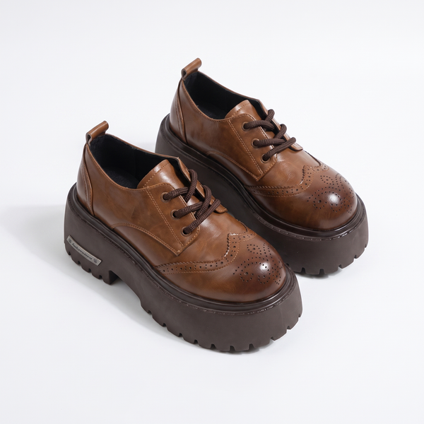 Colour-Washed Brogue Derby Shoes with Platform Sole