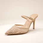 Floral Embroidered Mesh Slingback Heels – Pointed Toe