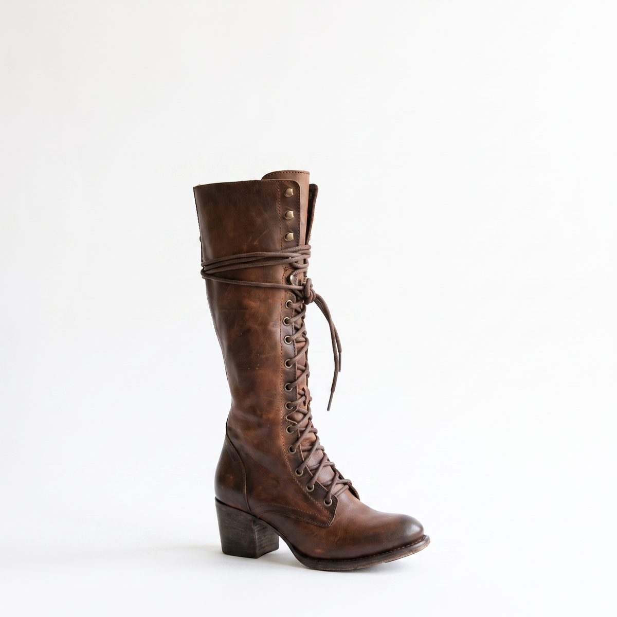 Lace-Up Knee-High Flat Boots with Bow Detail