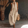 Resort Style Mandarin Collar Button Front Dress Cotton Linen Mix | Meave & Ivy
