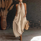 Resort Style Mandarin Collar Button Front Dress Cotton Linen Mix | Meave & Ivy