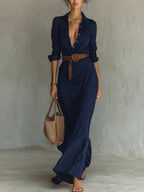 Autumn Dress Irregular Frill Hem Belt and Long Sleeves | Meave & Ivy