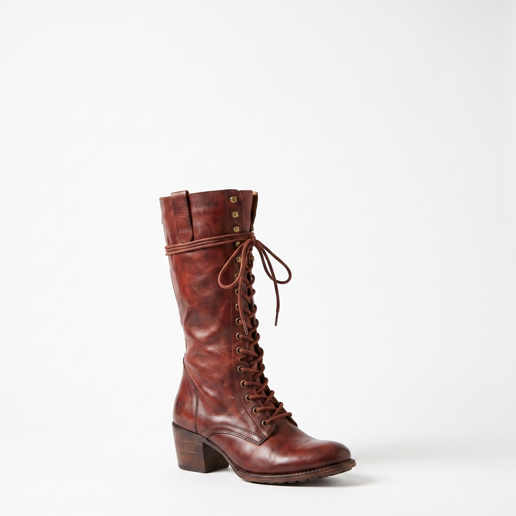 Lace-Up Knee-High Flat Boots with Bow Detail