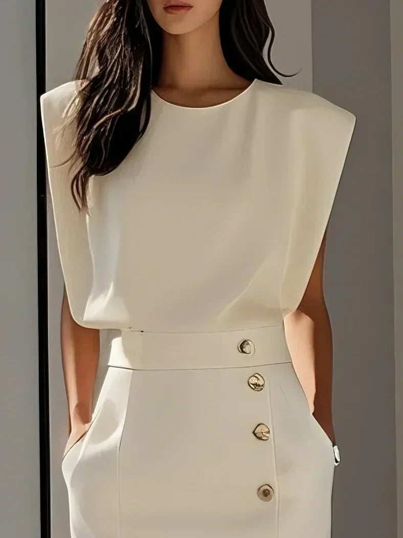 Sleeveless Button-Detail Bodycon Midi Dress