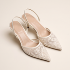 Floral Embroidered Mesh Slingback Heels – Pointed Toe
