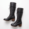 Lace-Up Knee-High Flat Boots with Bow Detail