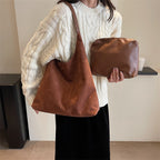 Suede Look Shoulder Bag with Matching Clutch – 2-in-1 Bag Set
