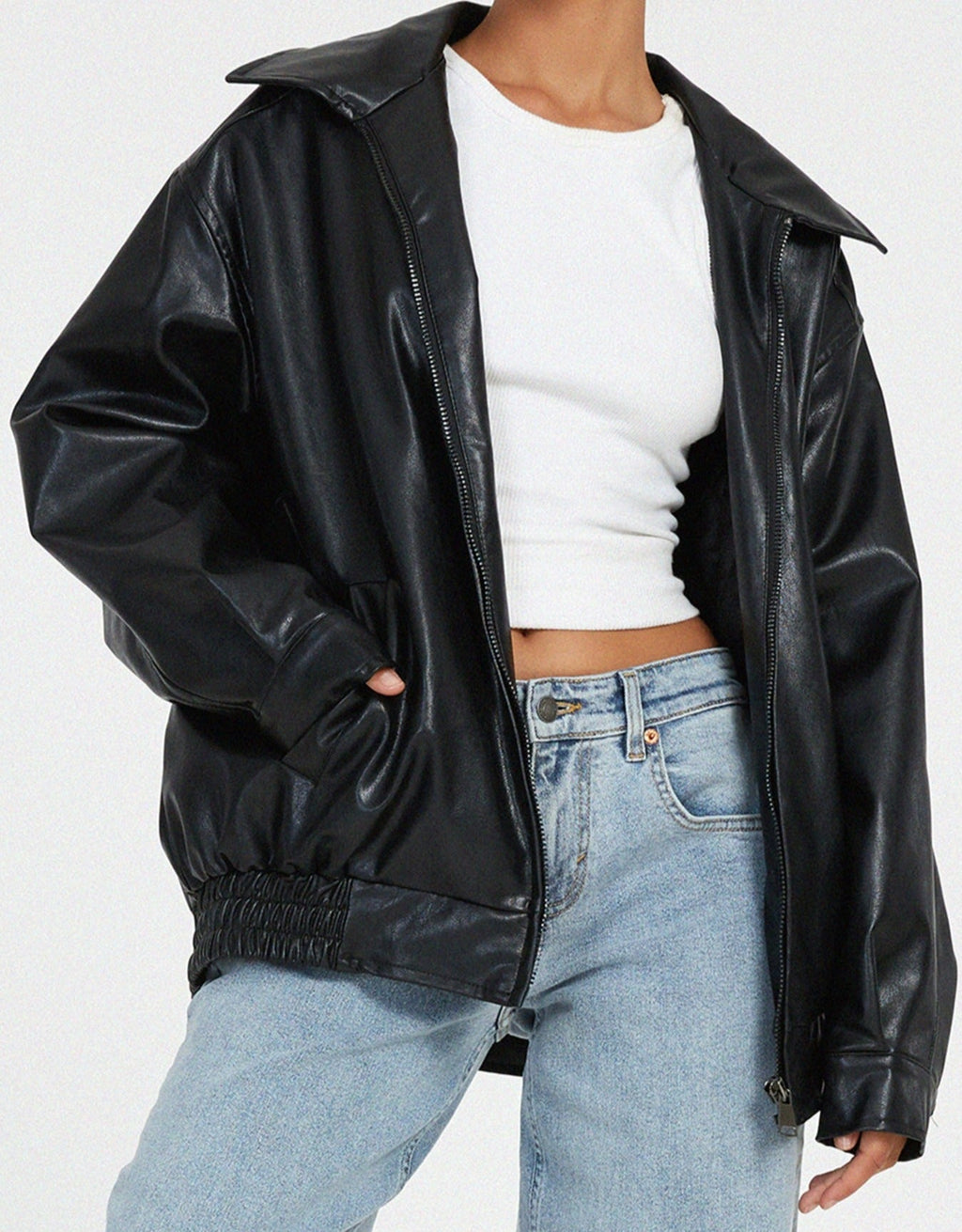 Oversized Leather Look Bomber Jacket – Smooth Luxe Finish