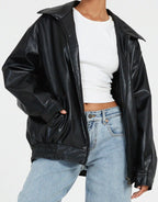Oversized Leather Look Bomber Jacket – Smooth Luxe Finish