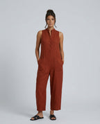Linen-Blend Sleeveless Loose Jumpsuit