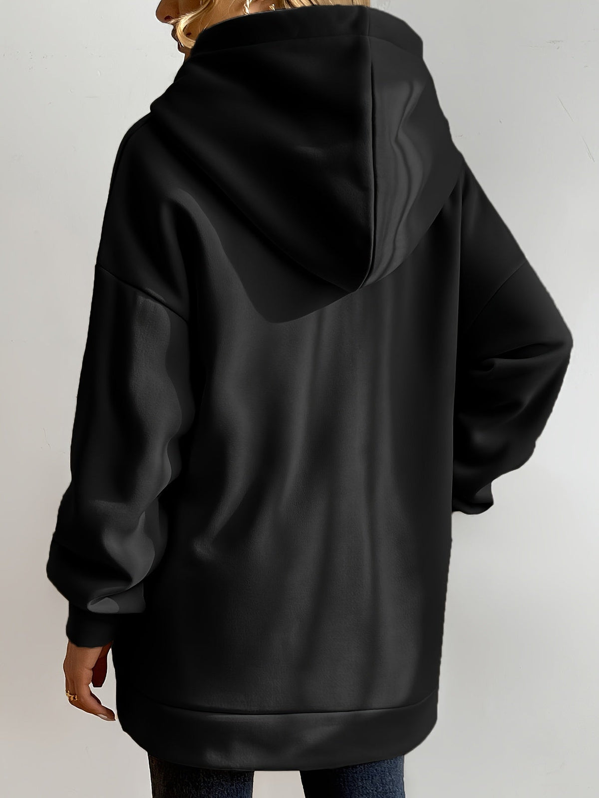 Women's Longline Zip-Up Hoodie with Pockets