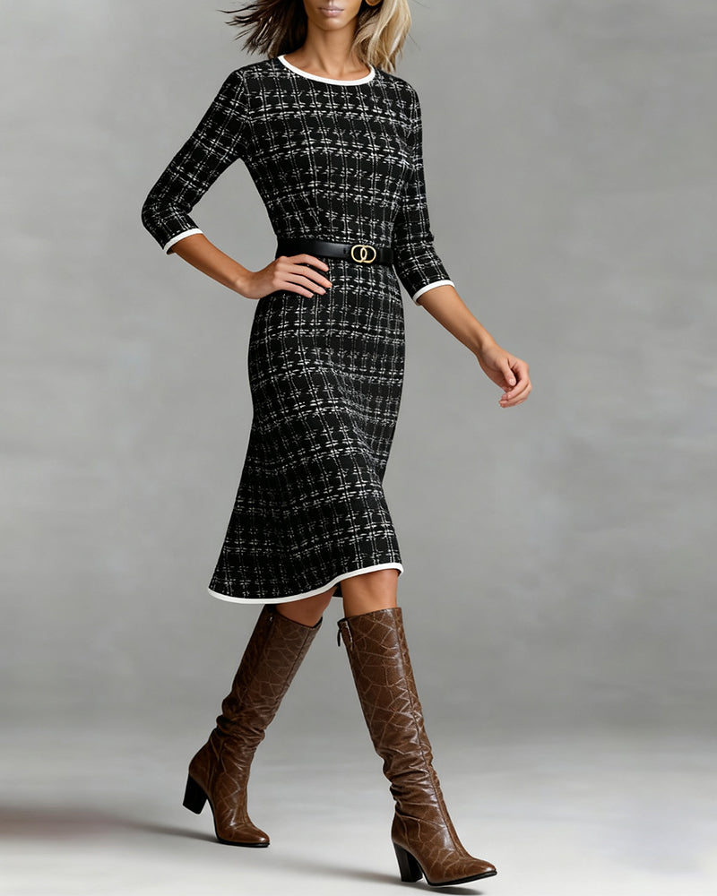 Knee Length A-Line Round Neck Three-Quarter Sleeve Autumn Dress | Meave & Ivy