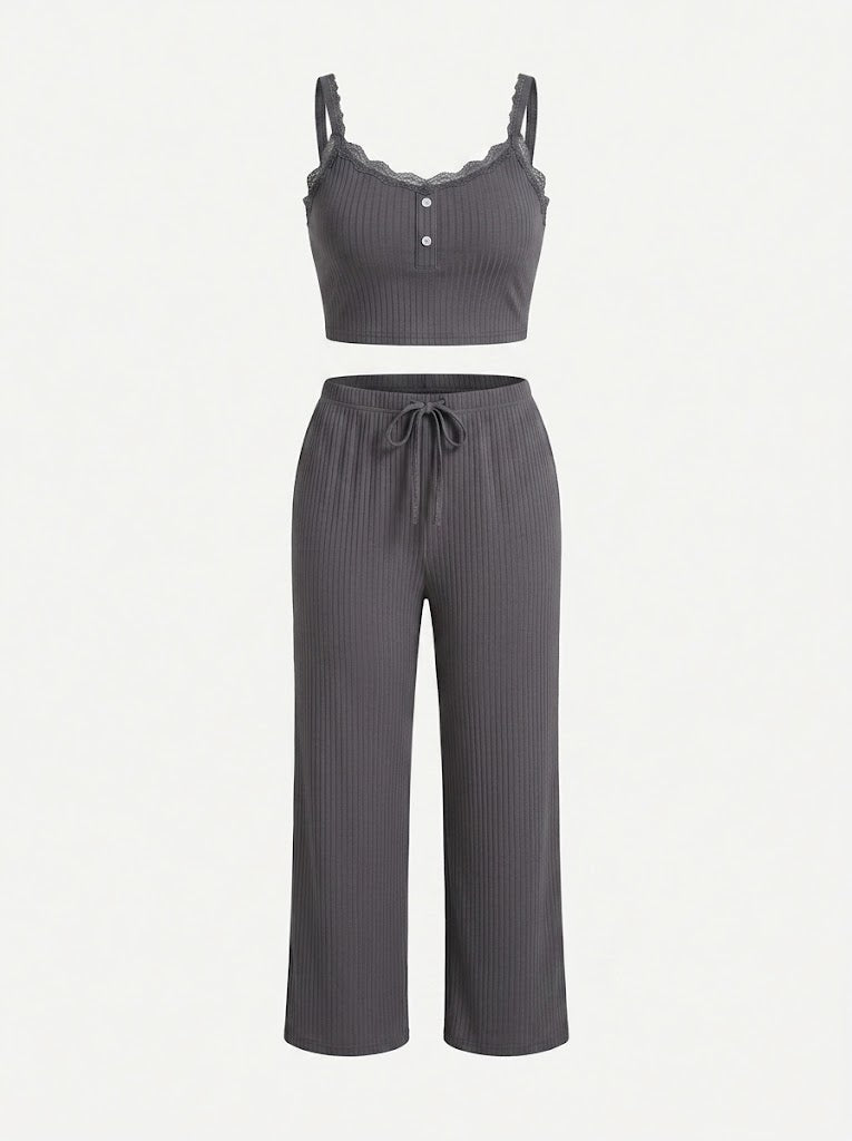 Women's Ribbed Camisole and Lounge Trousers Set