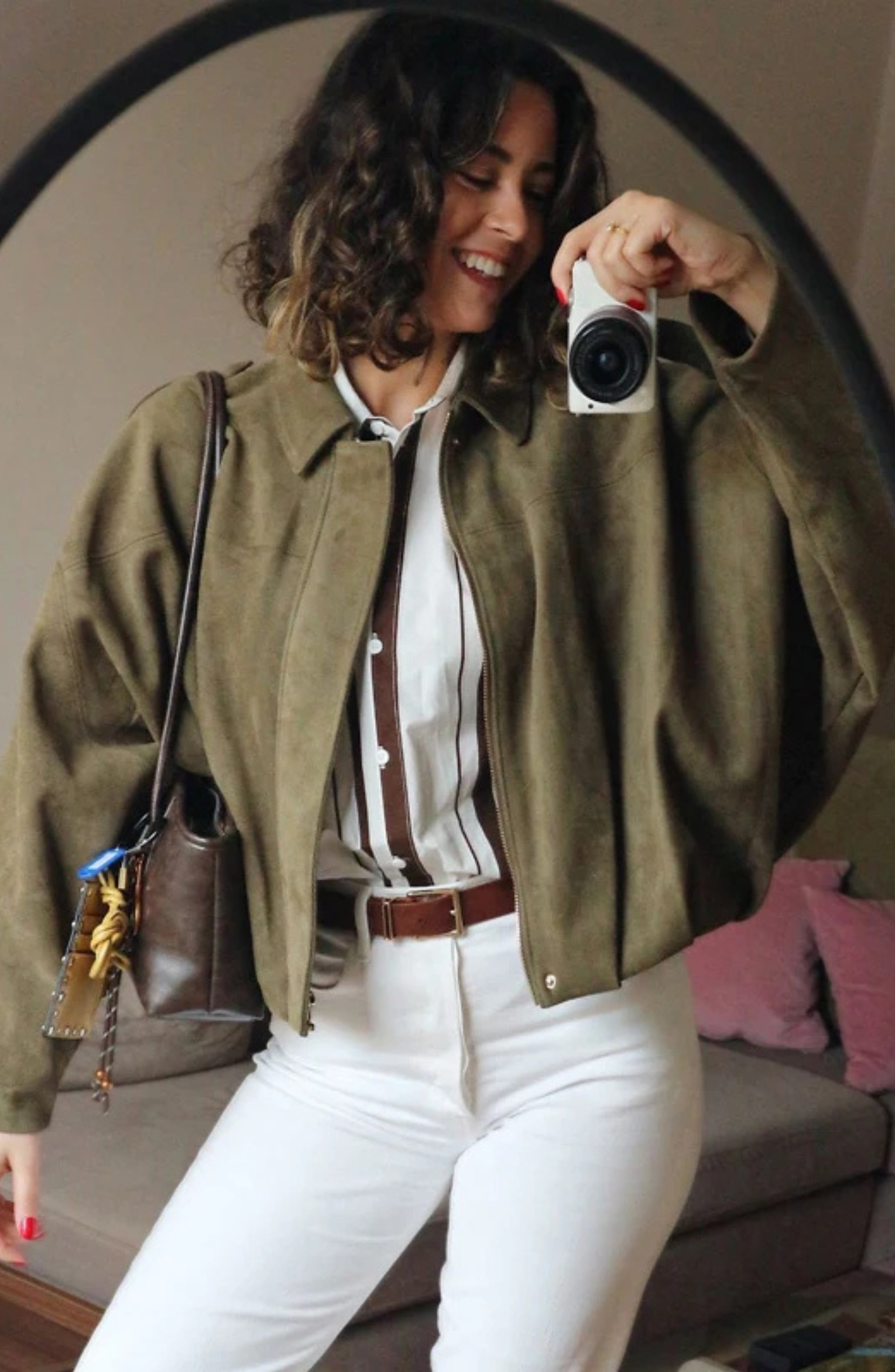 Camel Suede Cropped Bomber Jacket – Luxury Racing Coat | Meave & Ivy