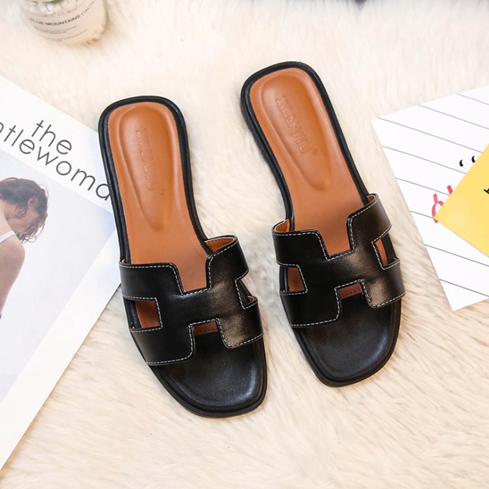 Women's Leather Slip-On H-Strap Low Heel Summer Sandals | Meave & Ivy