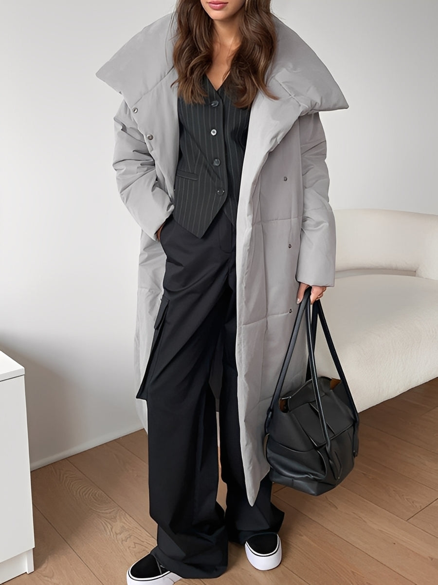 Women's Longline Quilted Puffer Winter Coat with Oversized Shawl Collar