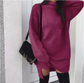 Women's wool-blend and soft-knit Sweater Dress with High Neck and Side