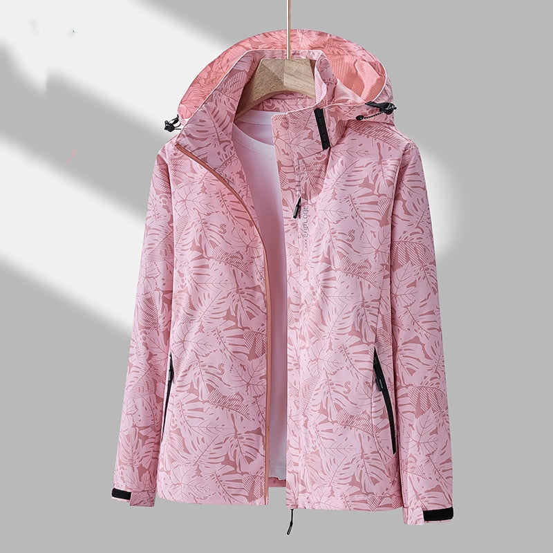 Women's Lightweight Hooded Outdoor Jacket with Printed Design