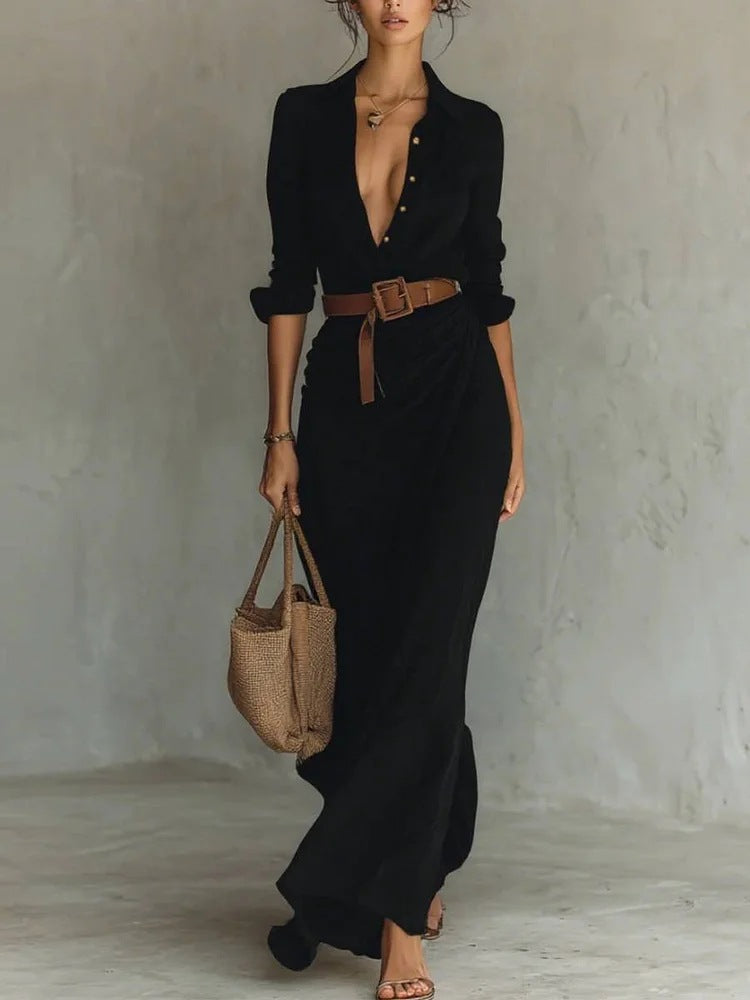 Autumn Dress Irregular Frill Hem Belt and Long Sleeves | Meave & Ivy