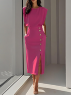 Sleeveless Button-Detail Bodycon Midi Dress