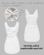 Square Neck Backless Zip Faux Two-Piece Skort Romper | Meave & Ivy