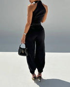 Two-Piece Sleeveless High Neck Cargo Top and Cuffed Trousers Set | Meave & Ivy