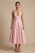 Jacquard Halter Corset Midi Dress – A-Line Wedding Guest Dress | Meave & Ivy