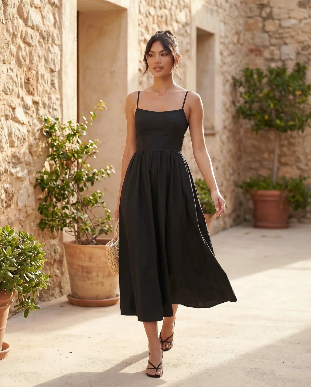 Spaghetti Strap Low Back Midi Dress