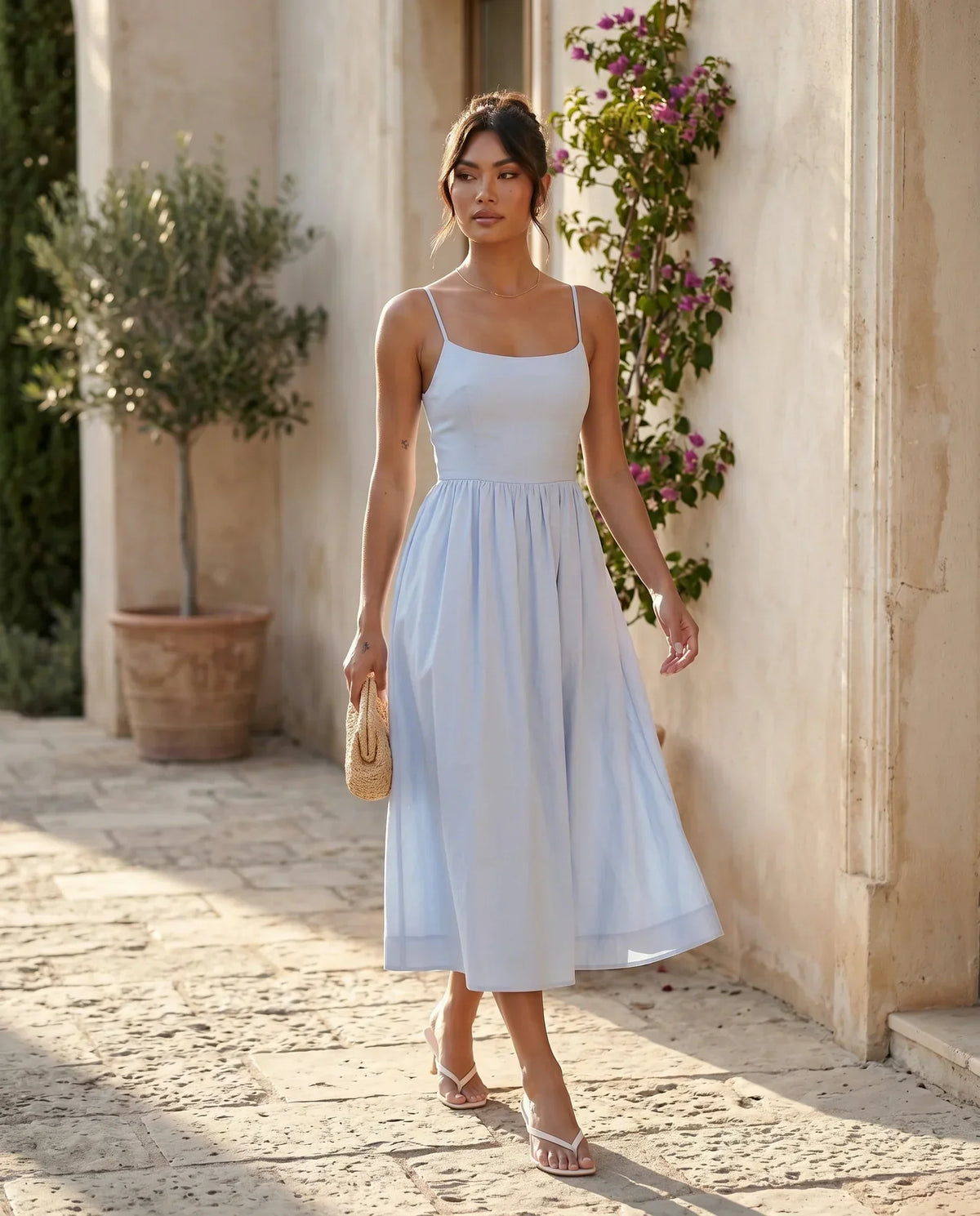 Spaghetti Strap Low Back Midi Dress