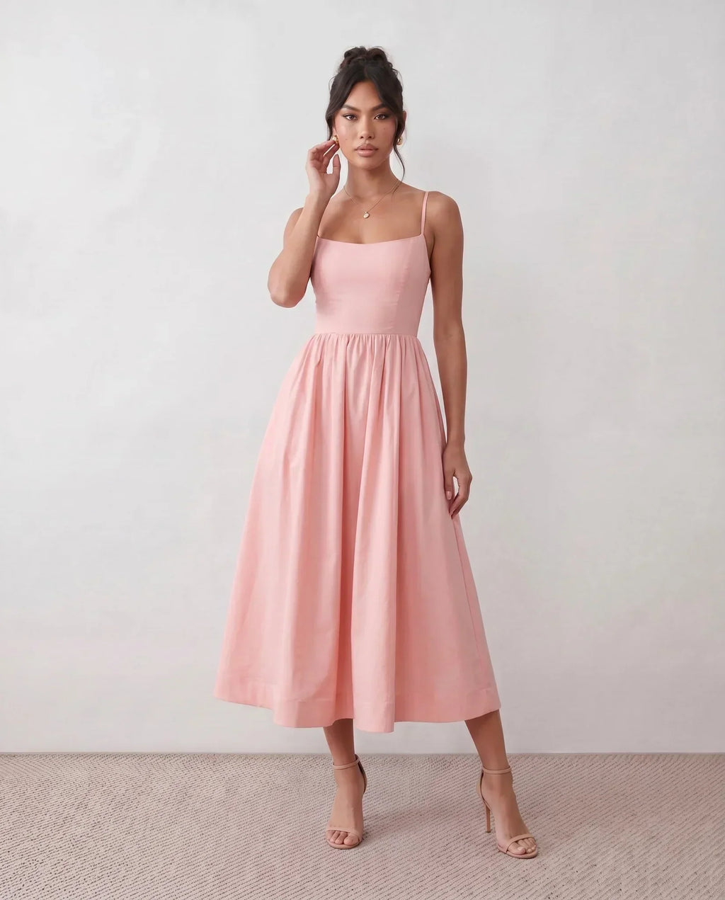 Spaghetti Strap Low Back Midi Dress
